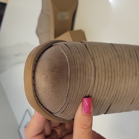 Qupid tan block heel bootie with buckle. - Picture 9 of 9